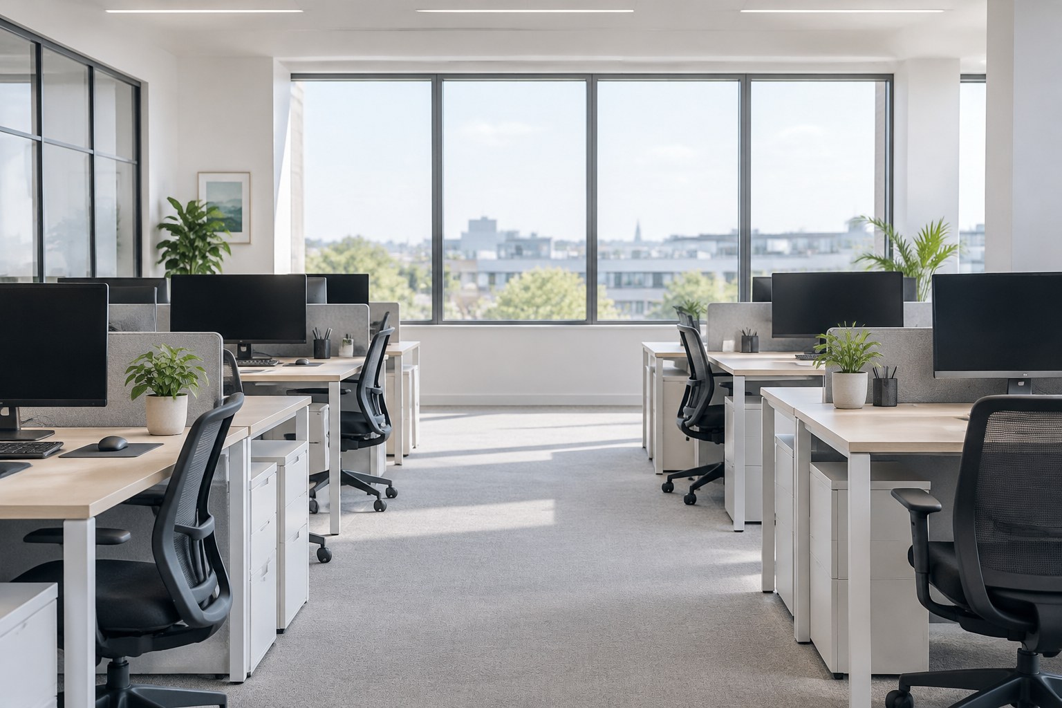 An open-plan office before the working day starts