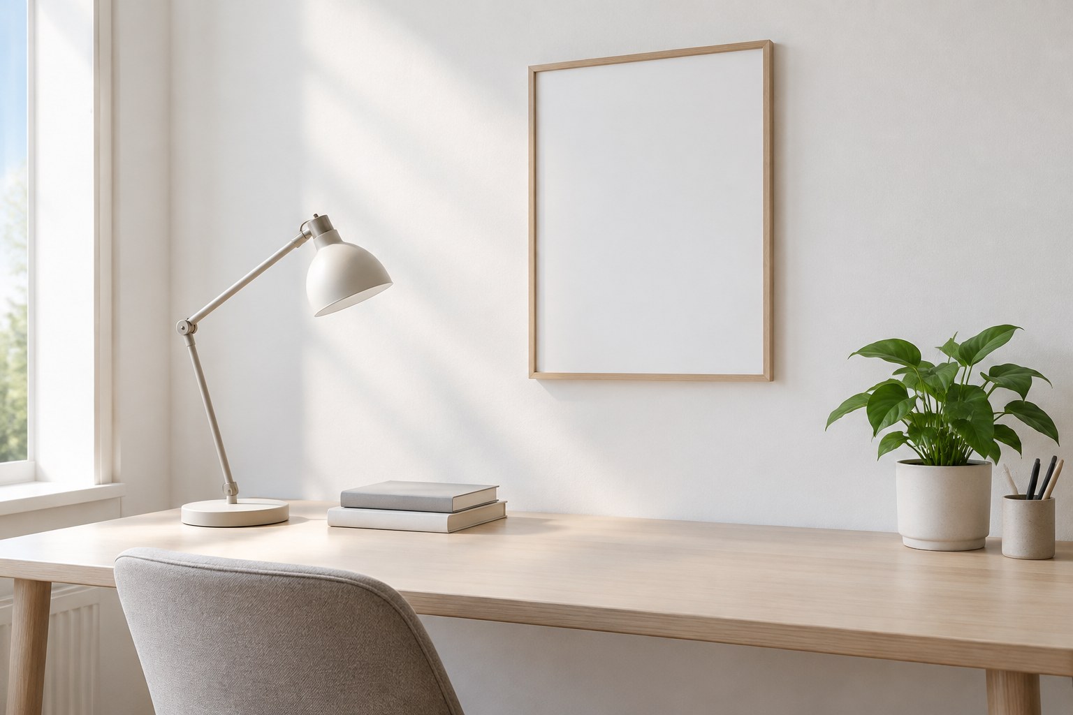 About us | D & P Consulting A quiet workspace corner with a desk and lamp
